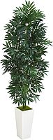 Nearly Natural 5ftH Bamboo Palm Artificial Plant With Planter, 60inH x 20inW x 20inD, White/Green