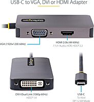 StarTech.com USB C Video Adapter, USB C to HDMI DVI VGA Adapter, Up to 4K 60Hz, Aluminum, Multiport Video Display Adapter