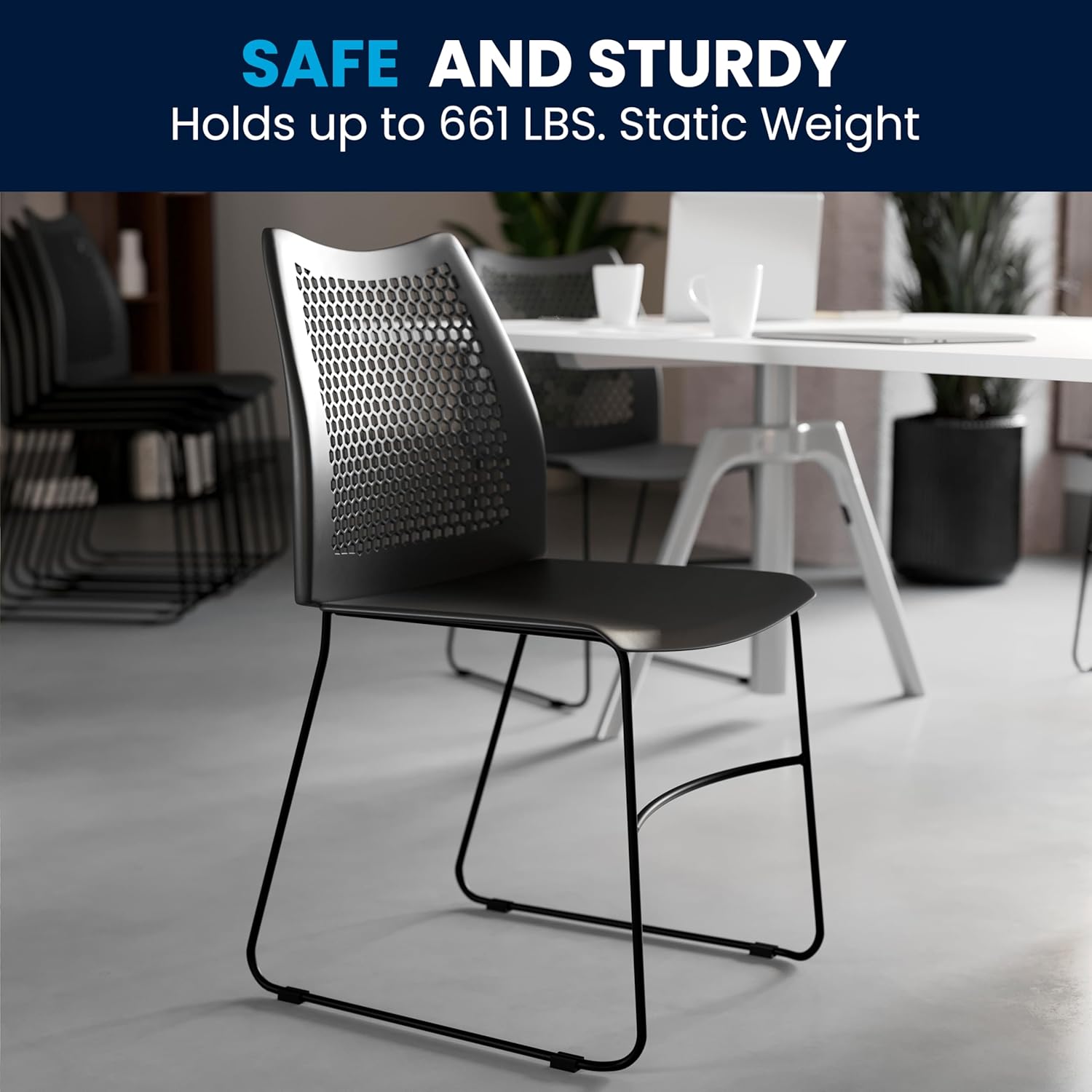 Flash Furniture HERCULES Series 661 lb Capacity Stack Chair with Air-Vent Back and Sled Base