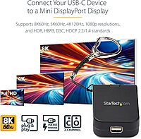 StarTech.com Compact USB C to Mini DisplayPort Adapter - 8K 60Hz/4K USB-C to mDP 1.4 Video Converter w/Keychain Ring - USB Type-C DP Alt Mode (HBR3 HDR DSC) to mDP Monitor - TB3 Compatible (CDP2MDPFC)