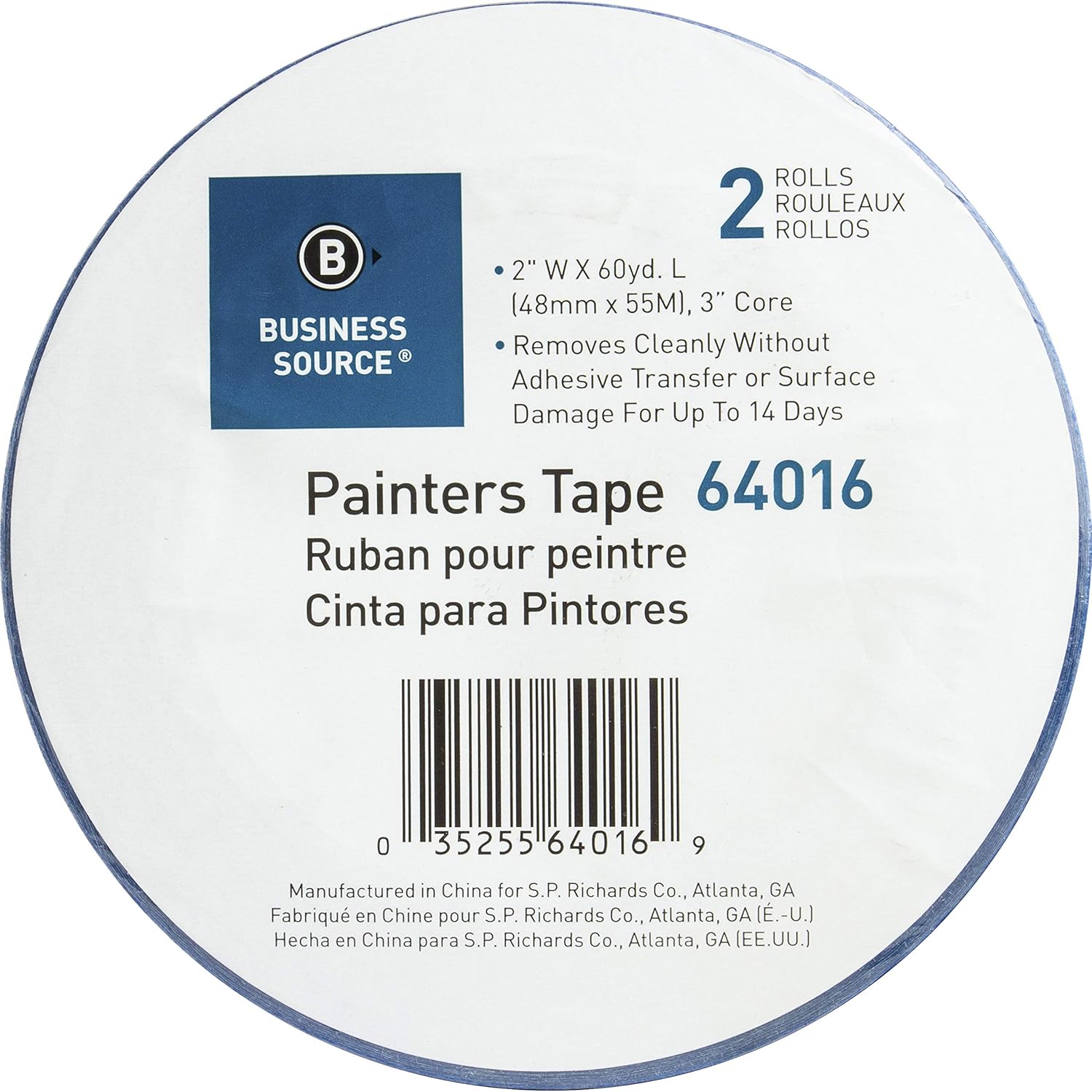 Sparco Multisurface Painters Tape, 2in x 60 Yd., Smooth Finish, Blue, Pack Of 2