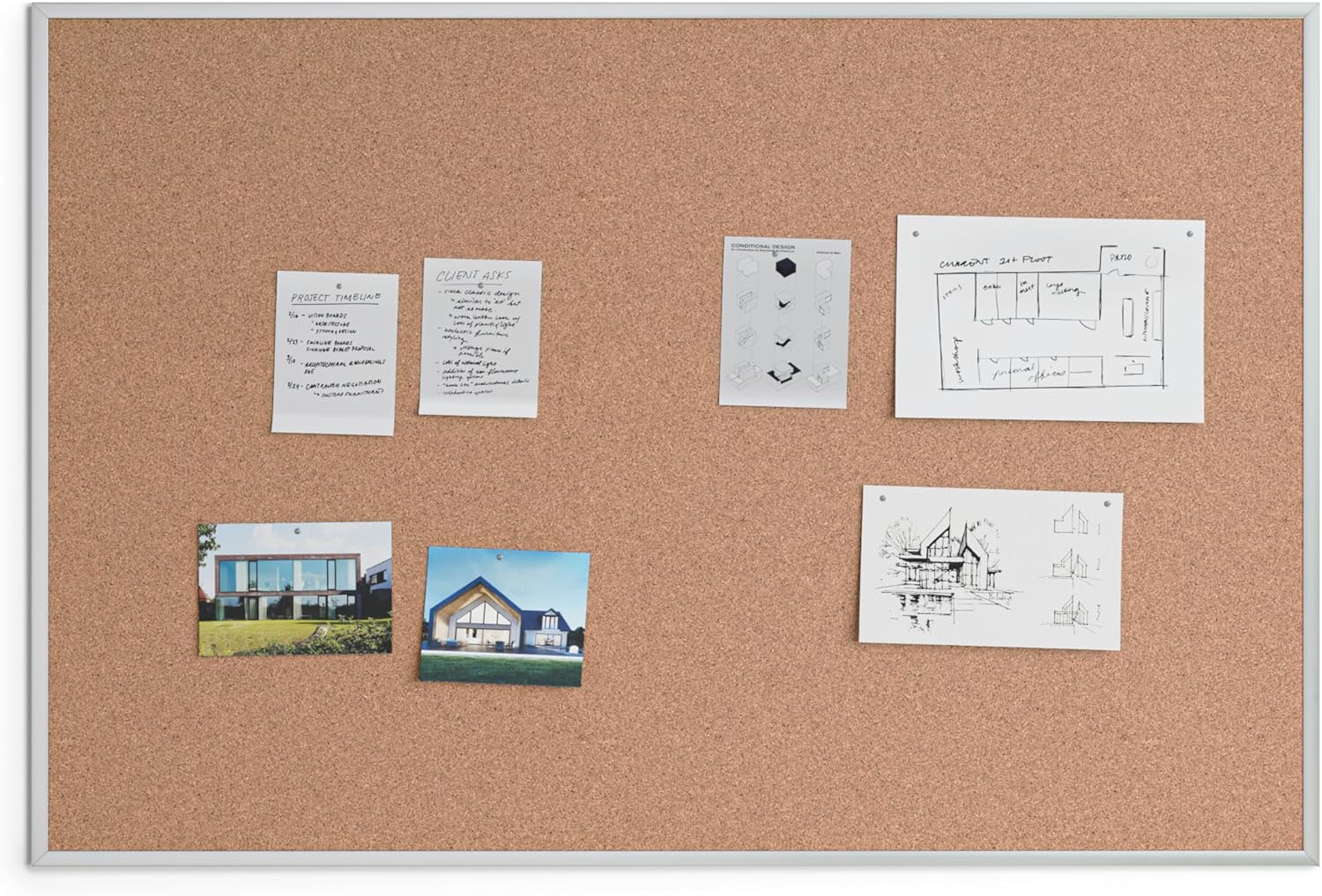 U BRANDS Cork Bulletin Board, Silver Aluminum Frame