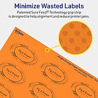 Avery Printable Oval Labels, Sure Feed Technology, 1-1/2" x 2-1/2", Bright Orange, Laser/Inkjet Printable