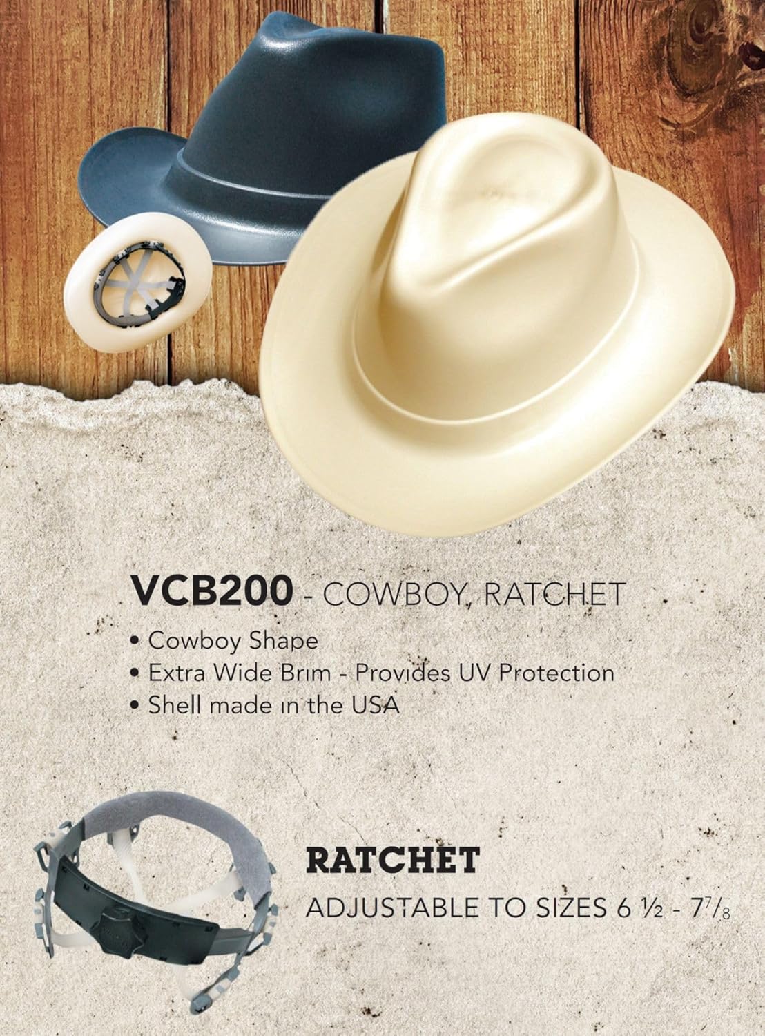 OCCUNOMIX Vulcan Cowboy Style Hard Hat with Ratchet Suspension