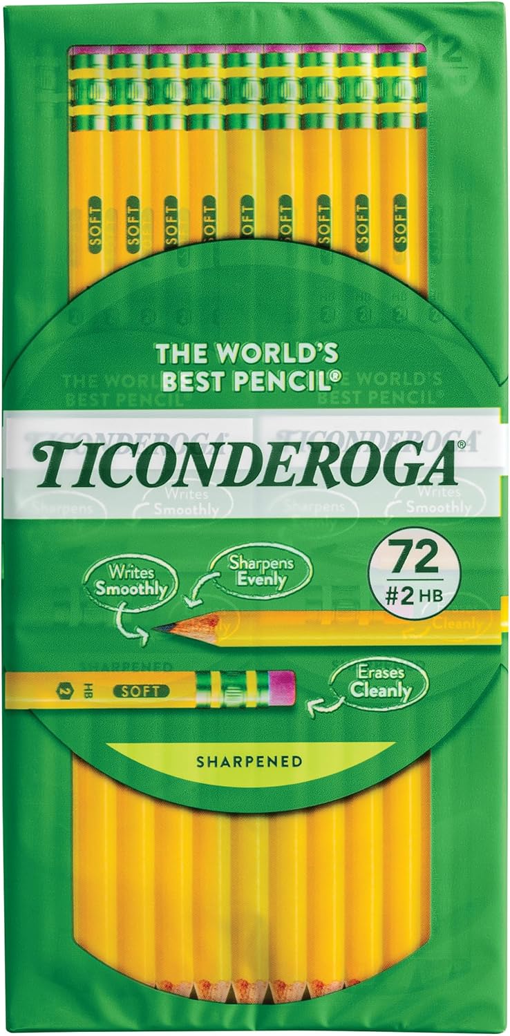 Ticonderoga Wood-Cased Pre-Sharpened #2 (HB) Pencils