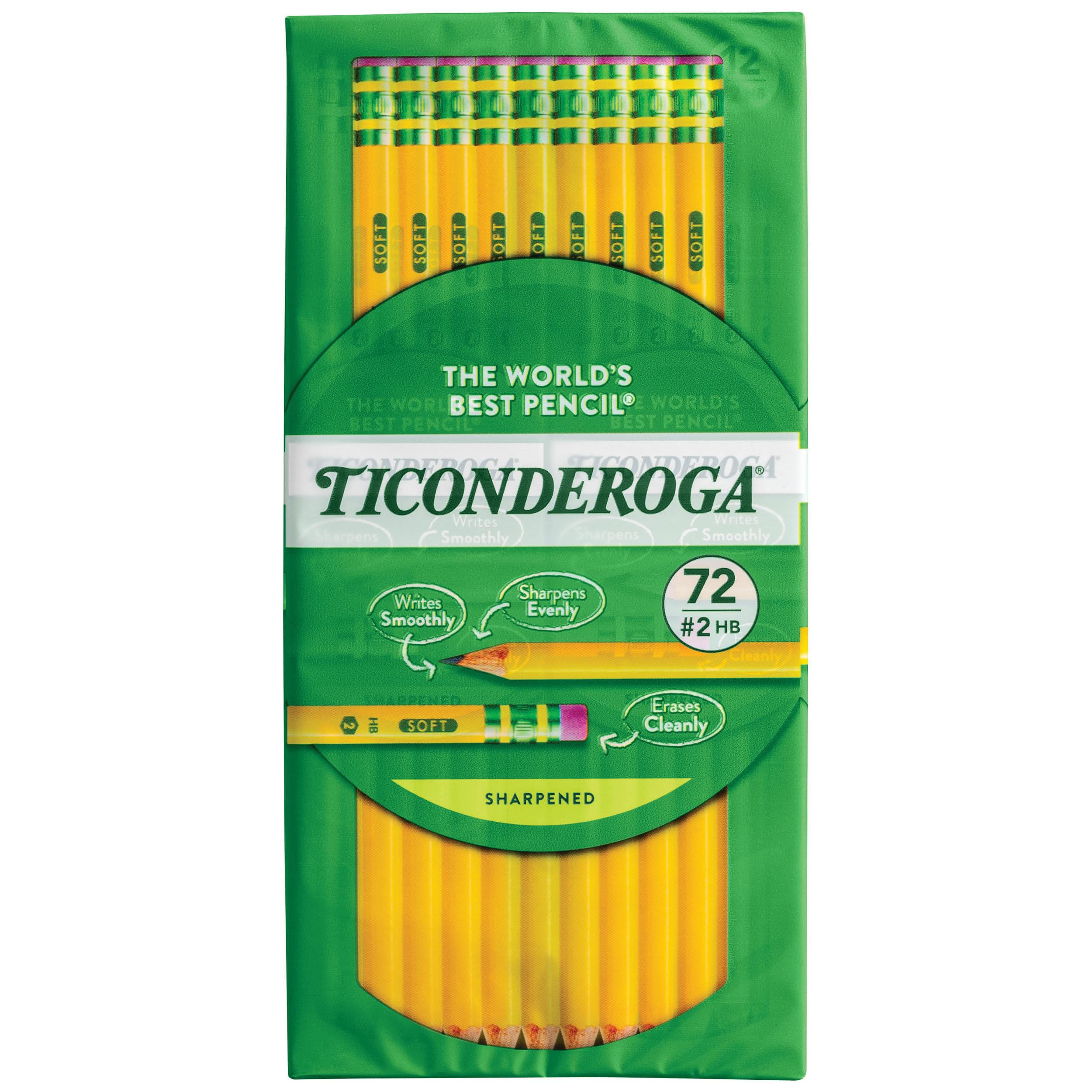 Ticonderoga Wood-Cased Pre-Sharpened #2 (HB) Pencils