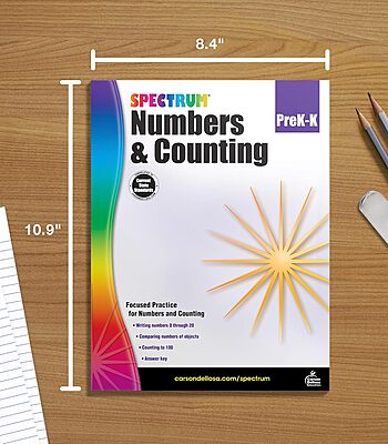 Spectrum Numbers and Counting Preschool to Kindergarten Workbooks, PreK to K Math Book for Kids Ages 4 and Up