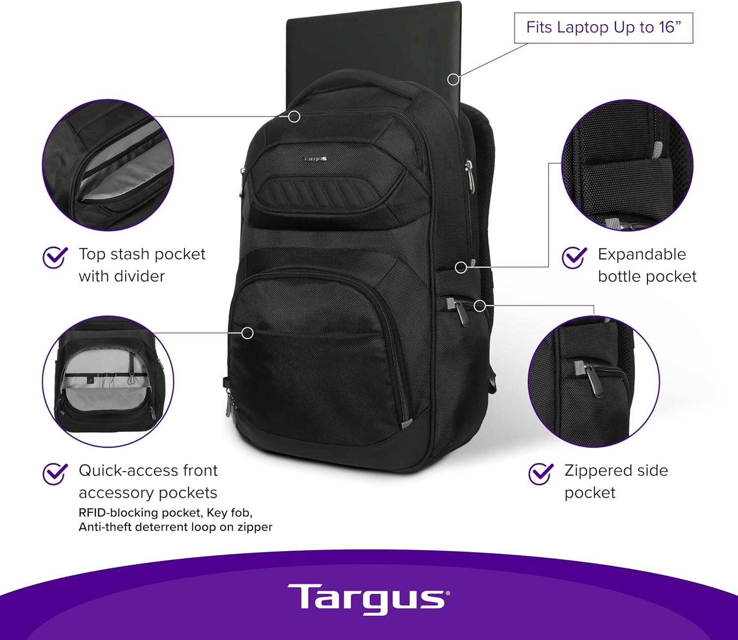 Targus Legend IQ Laptop Backpack Travel Backpack for Laptops up to 16-Inches Backpack for Men and Women