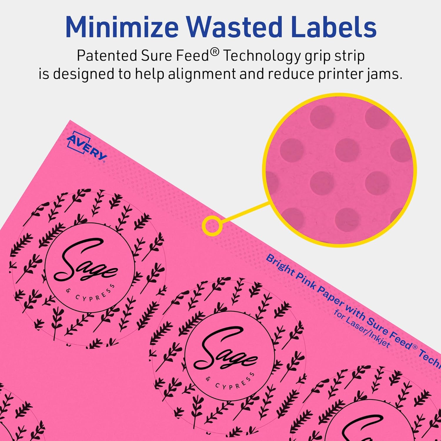 Avery Printable Round Labels, Sure Feed Technology, 2-1/2" Diameter, Bright Pink, Print-to-the-Edge, Laser/Inkjet Printable