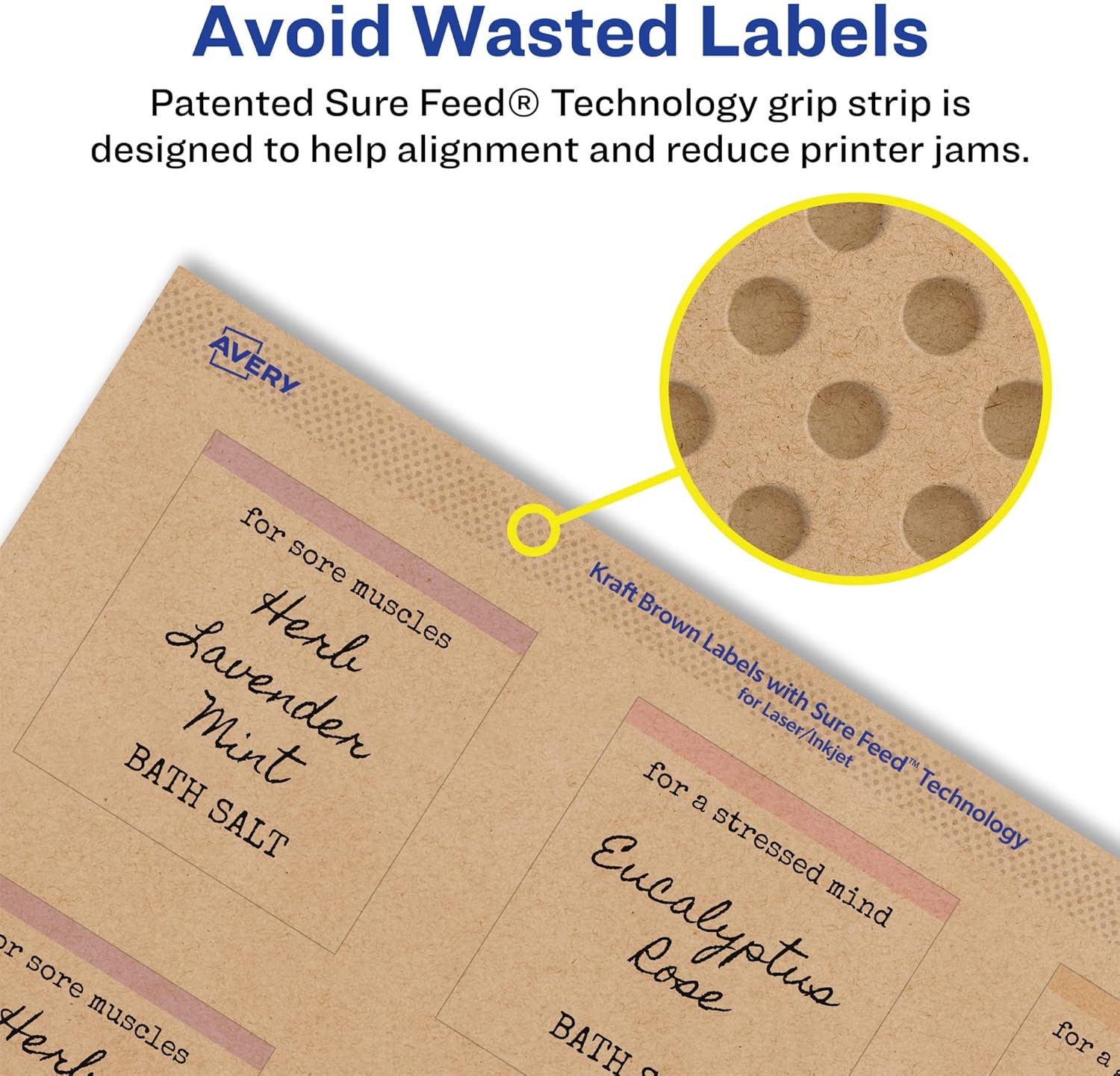 AVERY Kraft Brown Square Labels, Sure Feed Technology, 2.5" x 2.5"