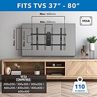 Mount-It! UL Certified Heavy Duty Full Motion TV Wall Mount for Most 37-80 Inch Flat Screen TVs, Wall Mount Bracket Max VESA 600x400, Holds up to 440lb, Full Motion TV Mount 55 inch, 65 inch, 80 inch