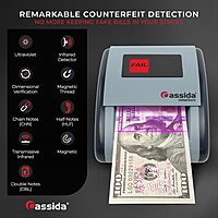 Cassida InstaCheck Small Footprint, Easy to Read Automatic Counterfeit Detector with Infrared, Magnetic and Ultraviolet Sensors, Compact and Lightweight Grey 11-3/4" x 9-1/2" Pack of 1 Pass/Fail
