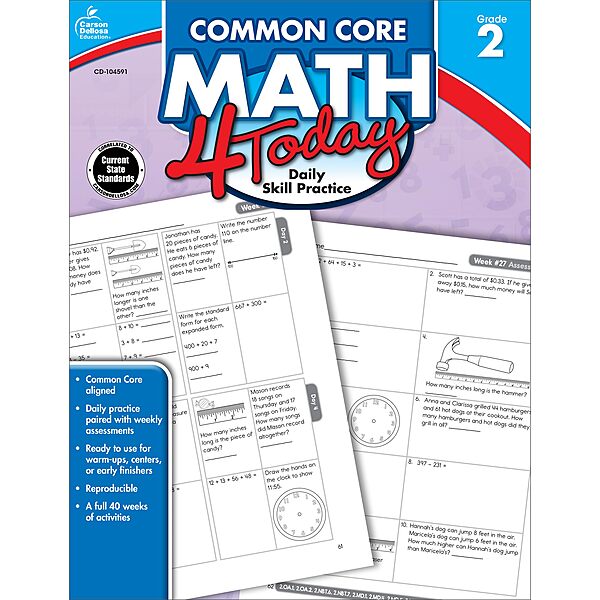 Carson Dellosa Common Core Math 4 Today Second Grade Workbook, Telling Time, Fractions, Addition, Subtraction, Number Patterns, and More, Mathematics ... Curriculum (Volume 5) (Common Core 4 Today)