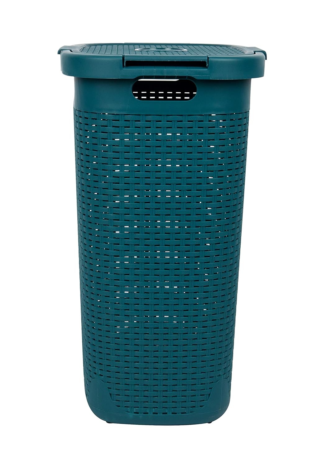 Mind Reader 60L Slim Laundry Hamper with Lid, Wicker-Style Plastic