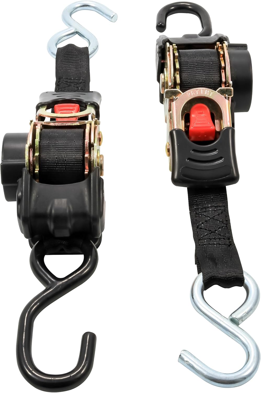 Camco 50033 Retractable Transom Tie Down Straps, 1” Width, 6’ Dual Hooks , Black