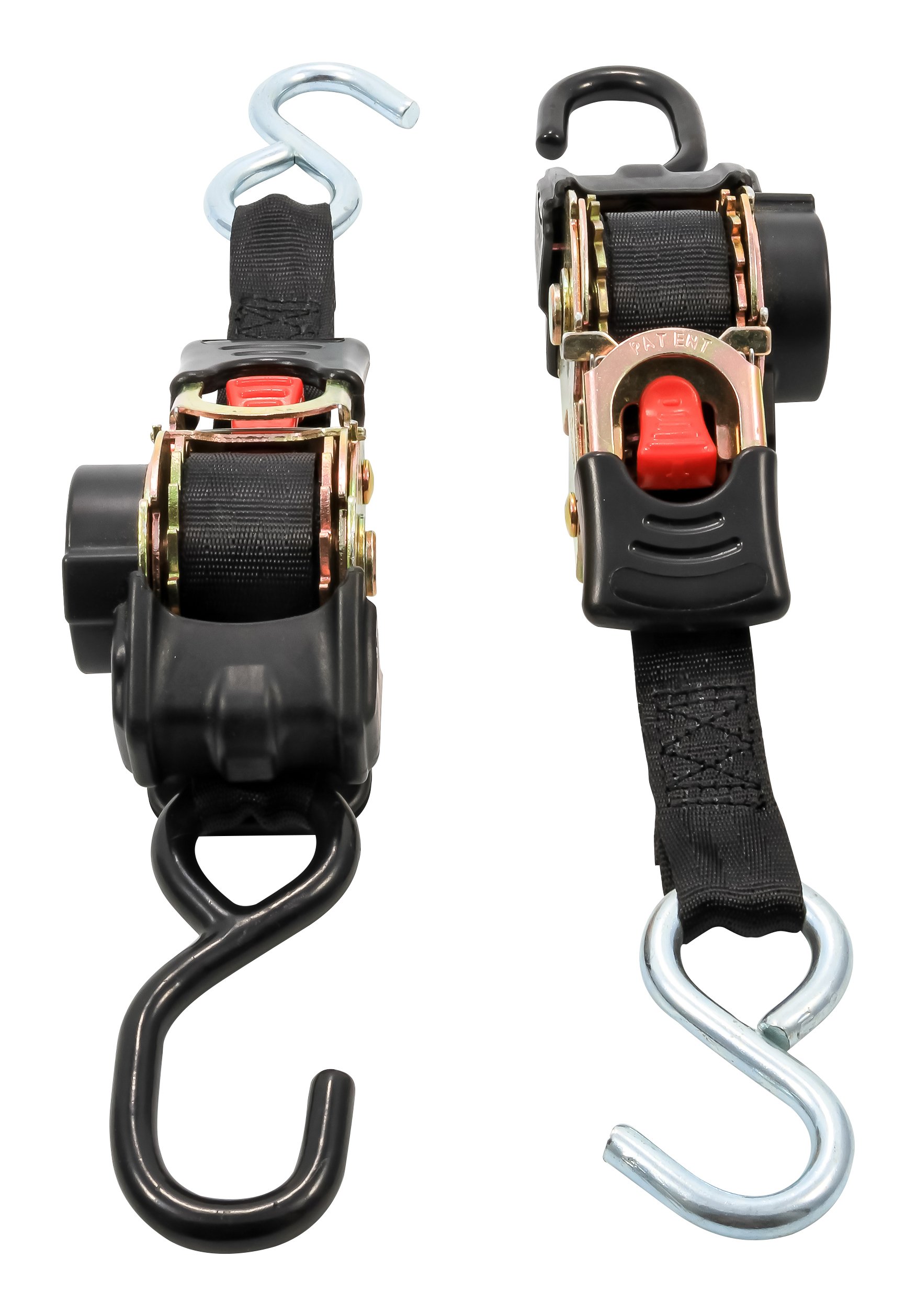 Camco 50033 Retractable Transom Tie Down Straps, 1” Width, 6’ Dual Hooks , Black