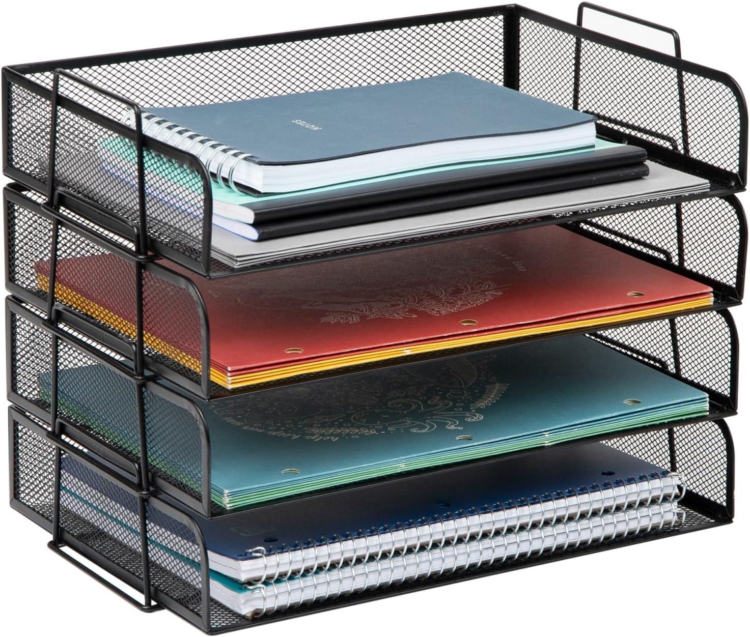 MIND READER 4-Tier Stackable Paper Tray Desktop Organizer, Metal Mesh
