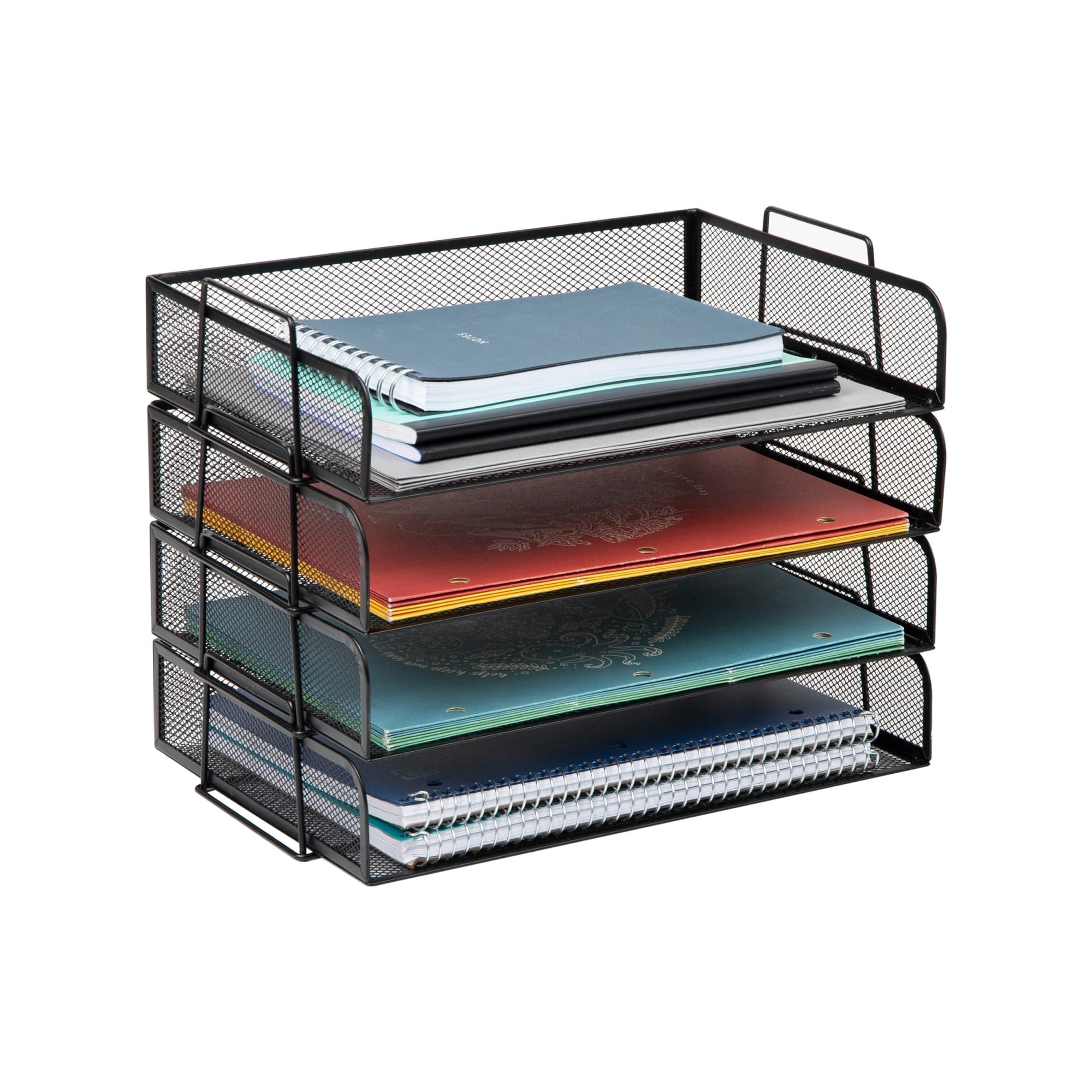 MIND READER 4-Tier Stackable Paper Tray Desktop Organizer, Metal Mesh
