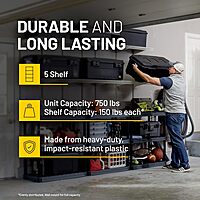 Plano 5-Shelf Plastic Storage Shelves, 73” x 36” x 18”, 750lb Capacity, Pantry, Office, Closet and Garage Shelves