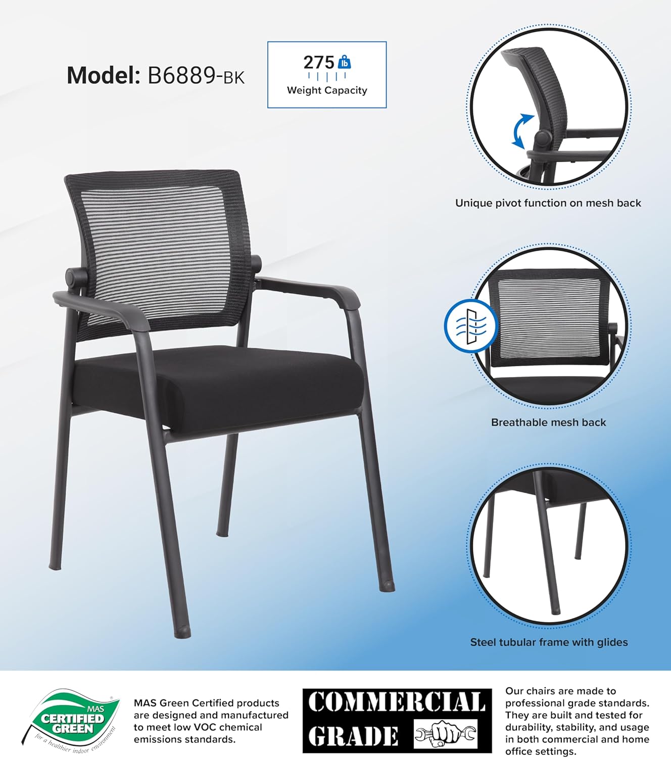 Boss Office Products Mesh 4-Legged Guest Chair, Black