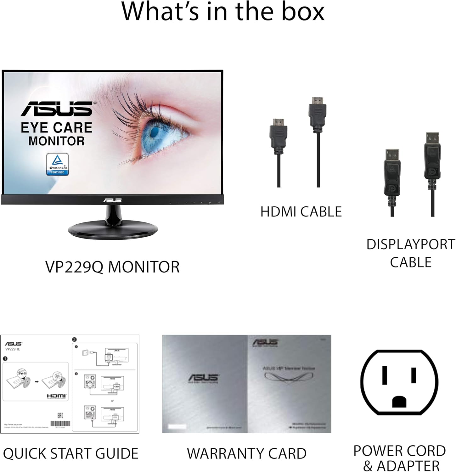 ASUS VP229Q 21.5” Monitor, 1080P Full HD, 75Hz, IPS, FreeSync/Adaptive-Sync, Eye Care, HDMI DisplayPort VGA, Frameless