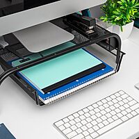 MIND READER Monitor Stand Ventilated Metal Mesh Laptop Riser and Desktop Organizer