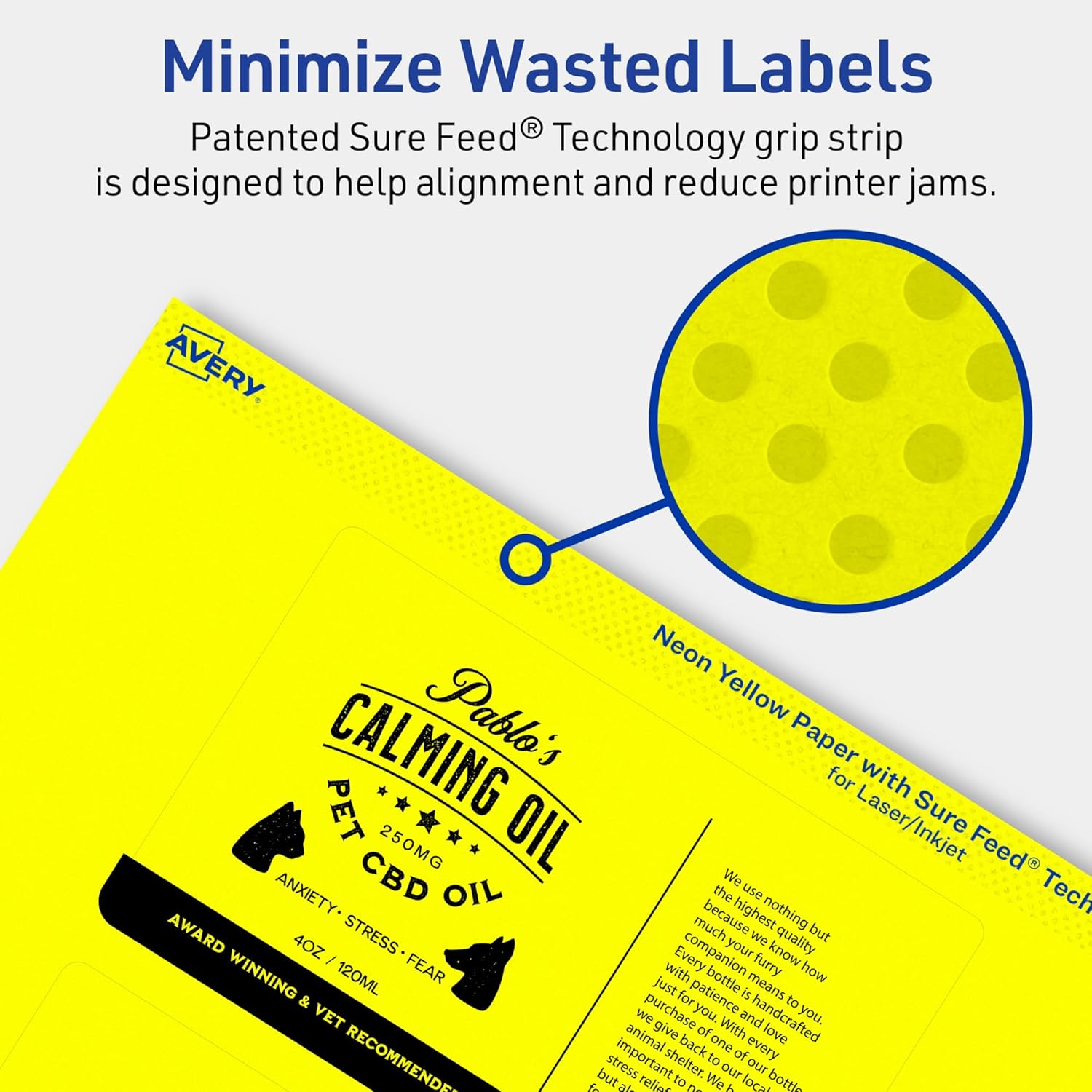 Avery Printable Rectangle Labels, Sure Feed Technology, 3" x 5", Neon Yellow Labels, Print-to-The-Edge