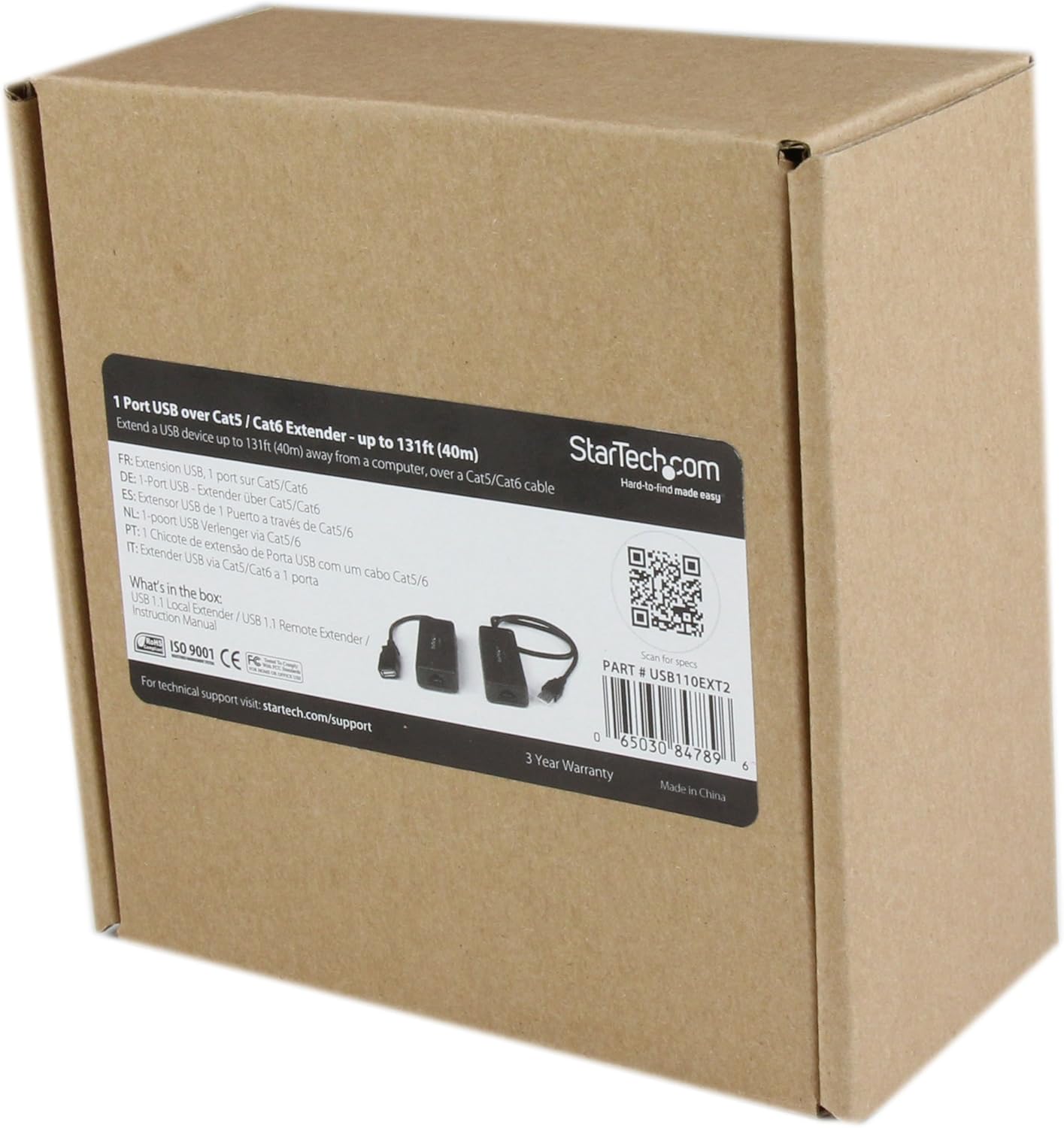 StarTech.com 1-Port USB 1.1 Extender – Up to 131 ft (40 m) Over Cat5/Cat6 Extension