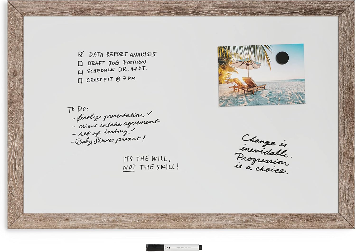 U Brands Decor Magnetic Dry-Erase Board, 36in X 24in, Rustic Wood Frame, Actual Size 35in X 23in (4890U00-01)