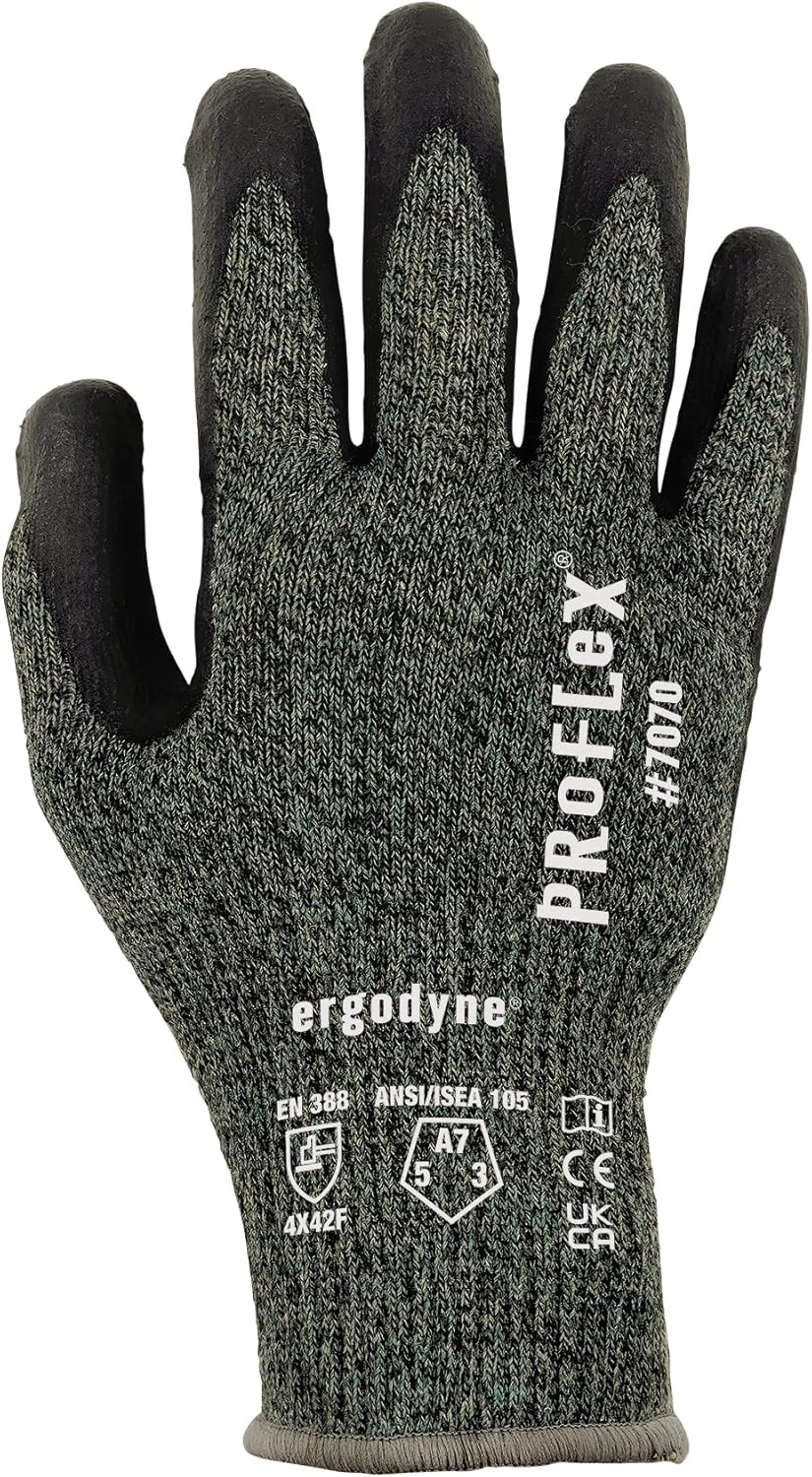 ERGODYNE ProFlex 7070 Cut Resistant Work Gloves, Sandy Nitrile Coated Palms, 13-Gauge Aramid