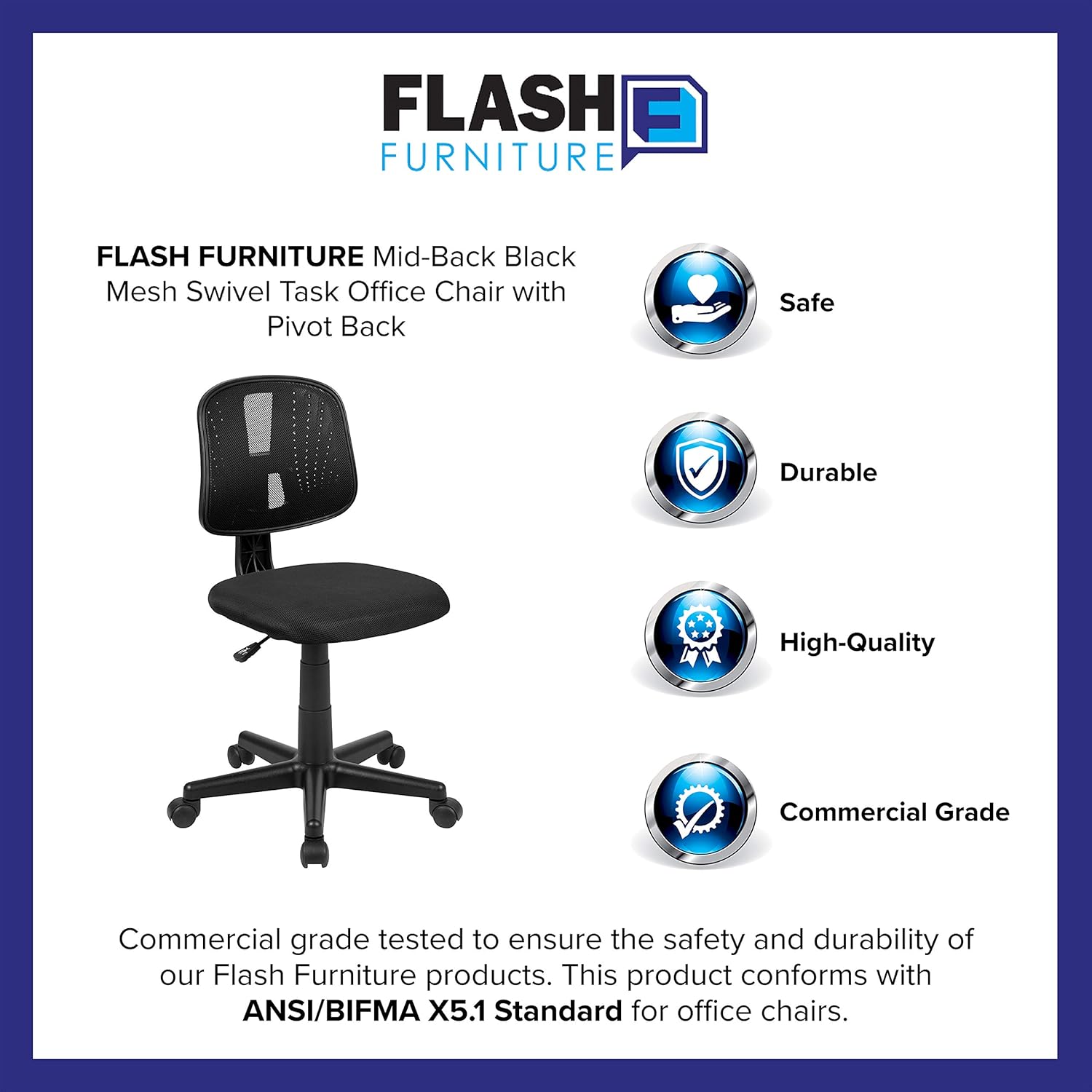 Flash Furniture Flash Fundamentals Mesh Mid-Back Swivel Task Office Chair with Pivot Back