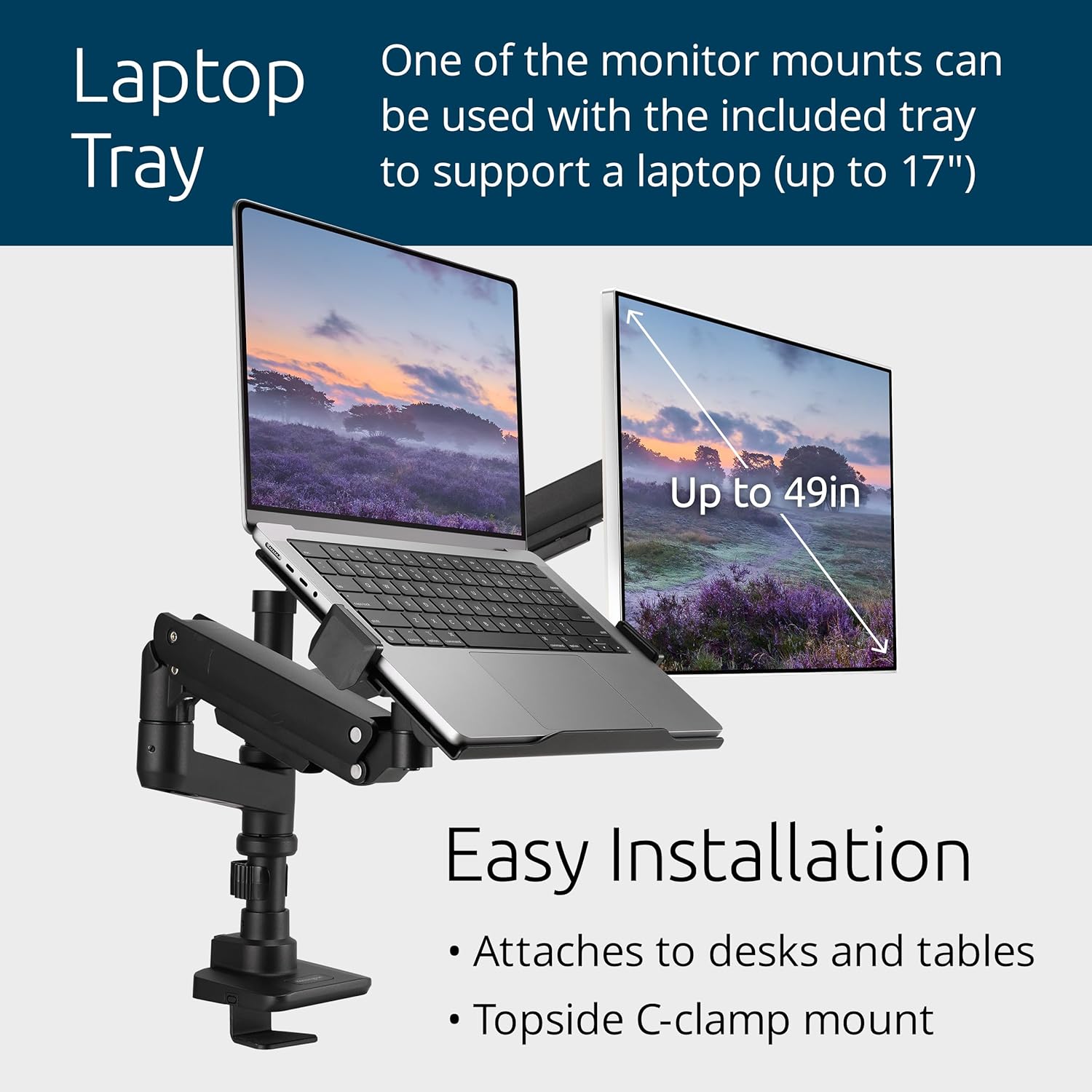 Kensington SmartFit Premium Heavy Duty Dual Monitor Arm with Laptop Tray