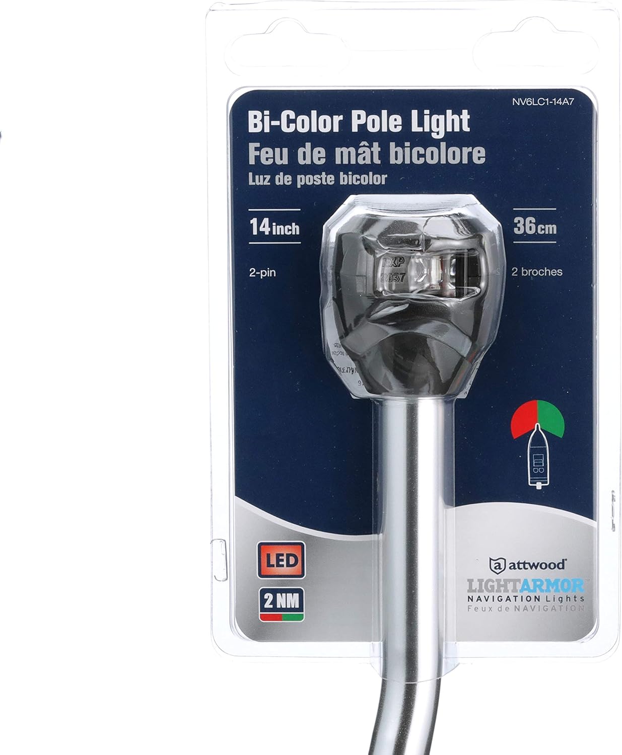 Attwood NV6LC1-14A7 Bi-Color LED Plug-in Pole Navigation Bow Light, 14-Inch