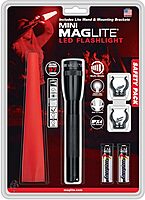 MAGLITE Safety Pack - MINI MAG 2-Cell AA LED Flashlight, Black, Compact, IP2201G – Wand, Red