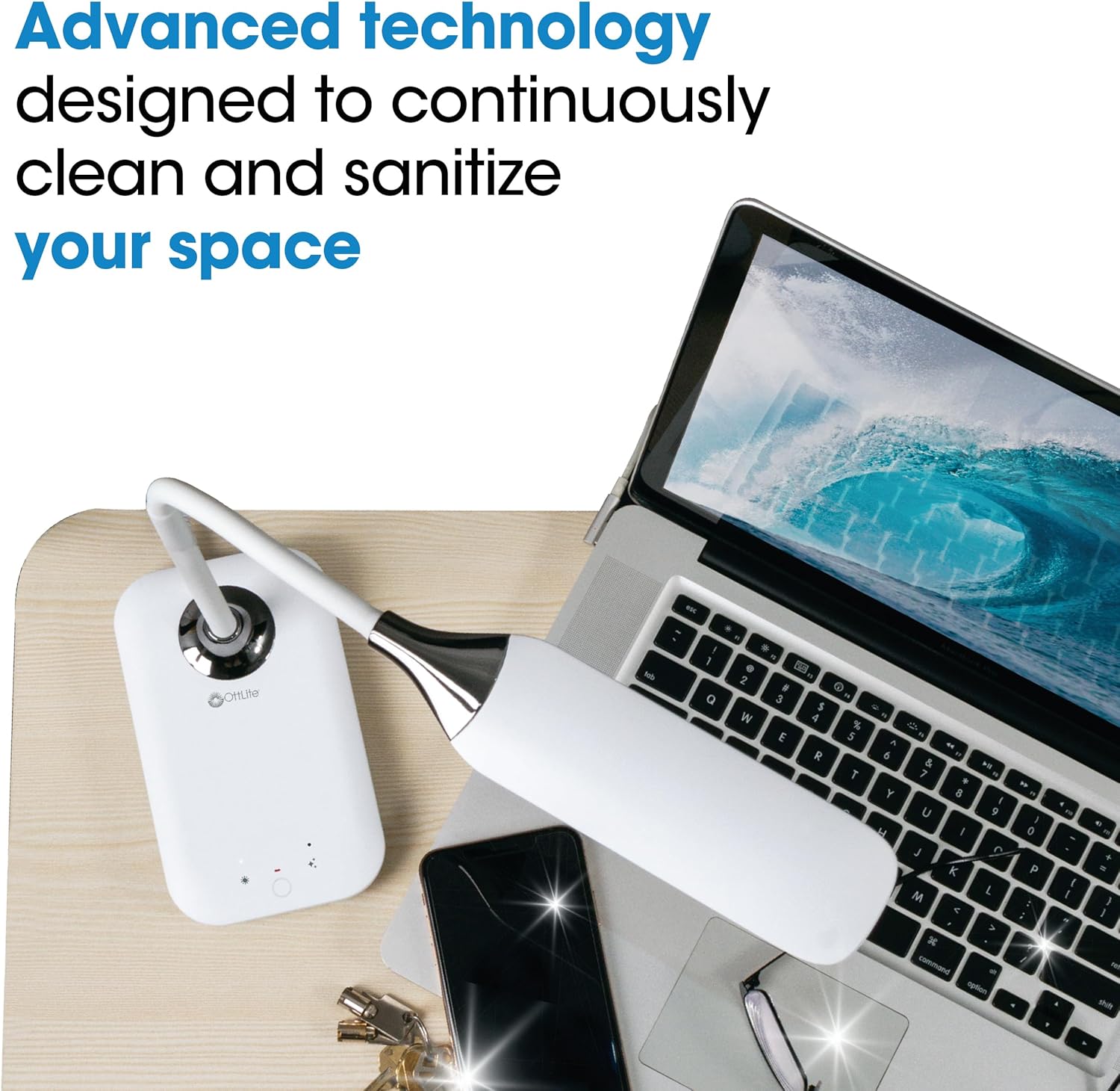 OttLite Enhance LED Sanitizing Desk Lamp with USB Charging – Eliminates up to 99.9% of Bacteria, Touch Activated