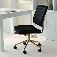 Martha Stewart Ivy Armless Swivel Task Chair in Faux Leather with Polished Brass Frame