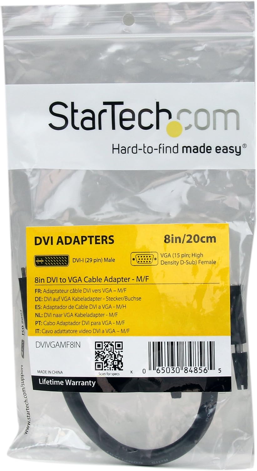 StarTech.com 8in DVI to VGA Cable Adapter - DVI-I Male to VGA Female Dongle Adapter (DVIVGAMF8IN)