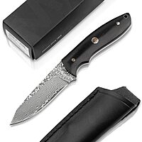 Böker MAGNUM® Vernery Damascus Knife - Hunting knife with leather sheath black - Fixed blade knife with Damascus steel Droppoint blade 67 layers - ebony wood handle
