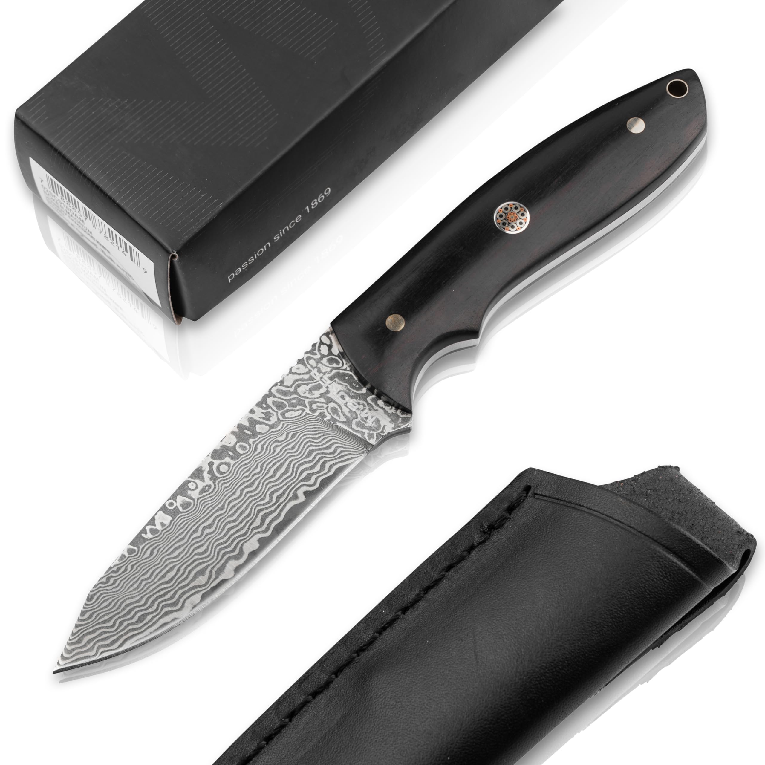 Böker MAGNUM® Vernery Damascus Knife - Hunting knife with leather sheath black