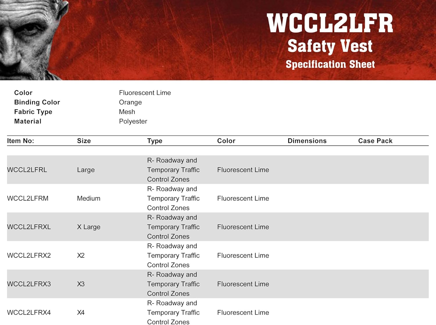 MCR Safety WCCL2 Class 2 Polyester Mesh Flame Resistant Safety Vest, Fluorescent Lime