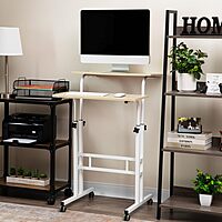 Mind Reader Standing Desk, Adjustable Height, Computer Desk, Laptop Desk, Portable, Rolling, 38"L x 21.25"W x 45.25"H, White