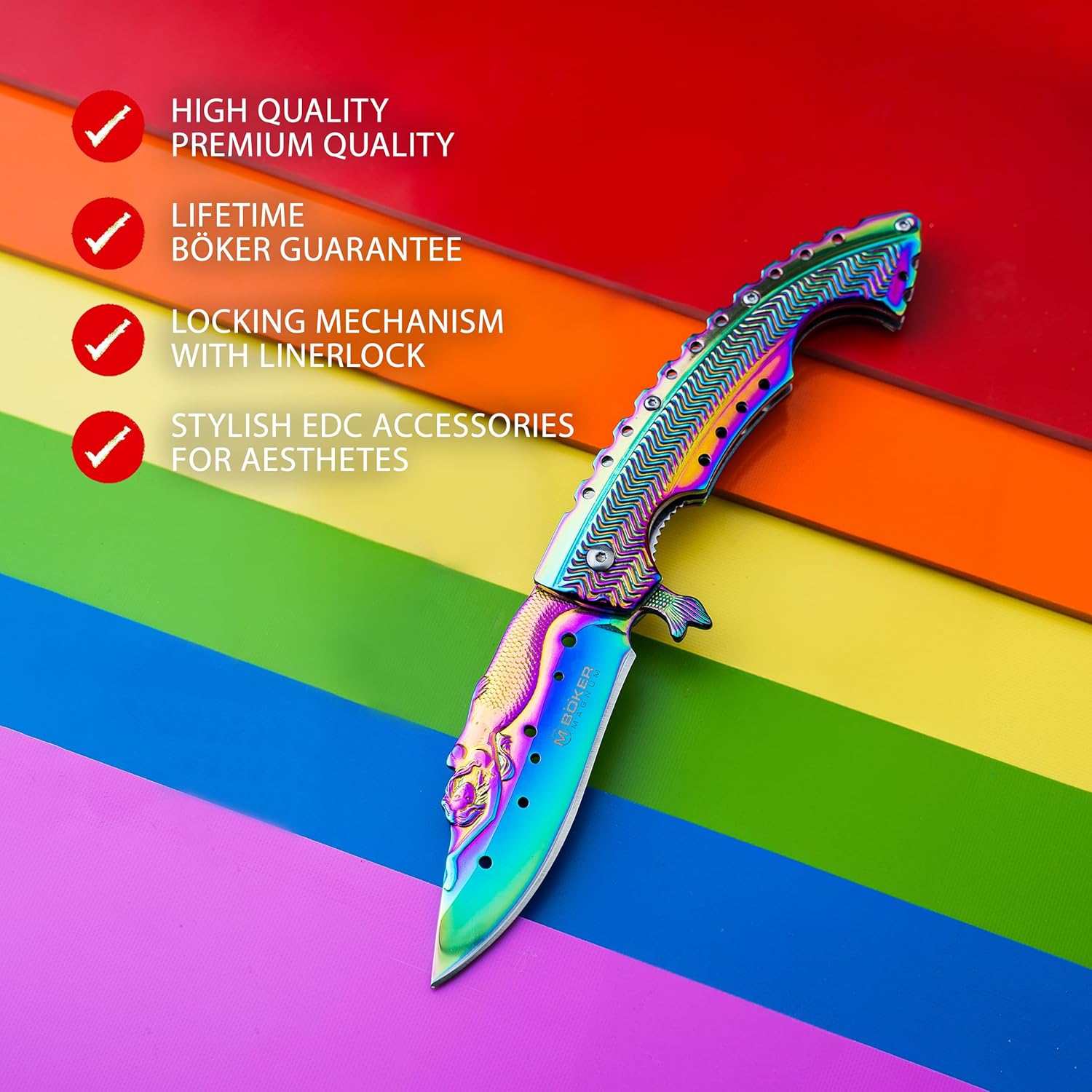 Boker 01LG318 Rainbow Mermaid Folding Knife with 440A Stainless Steel Blade, 3-1/4", Magnum