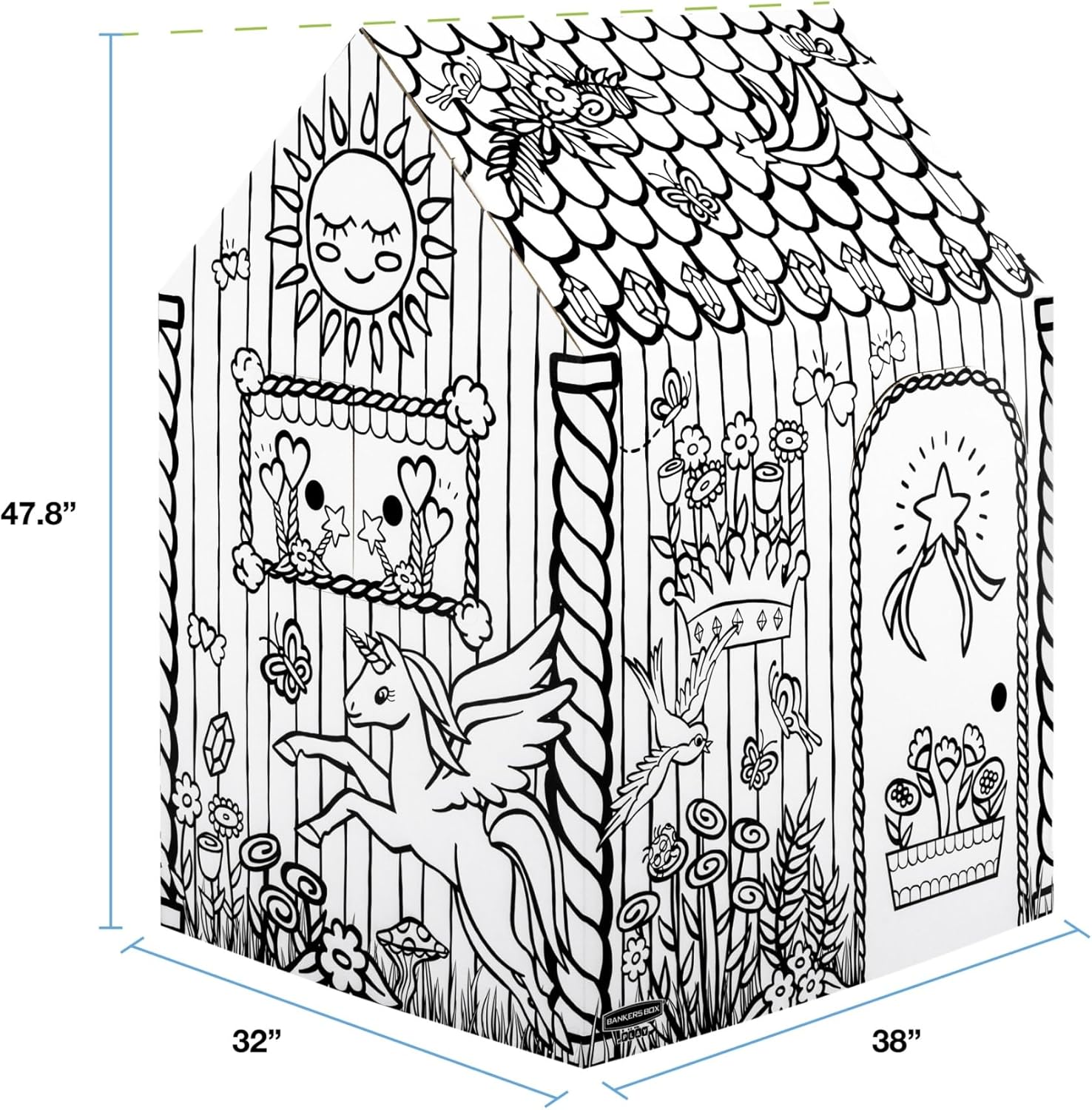 Bankers Box at Play Color in Unicorn Playhouse, Cardboard Playhouse and Life Size Craft Activity for Kids and Families