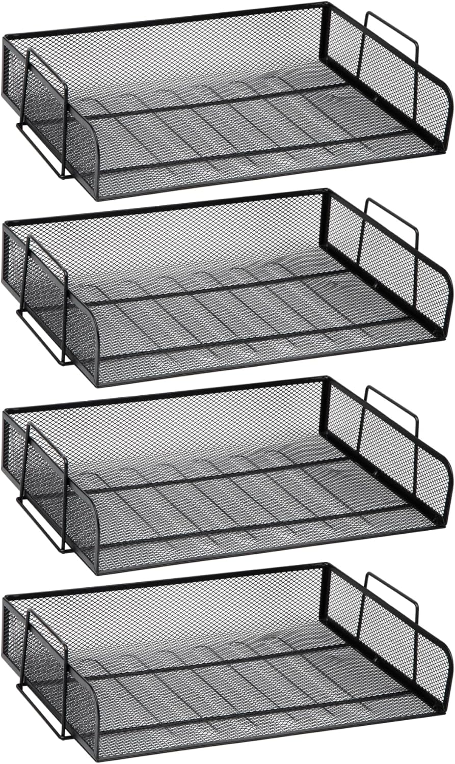 MIND READER 4-Tier Stackable Paper Tray Desktop Organizer, Metal Mesh