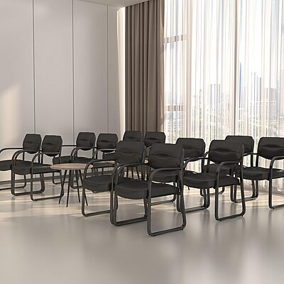 Boss Office Products Leather Sled Base Side Guest Chair, Black