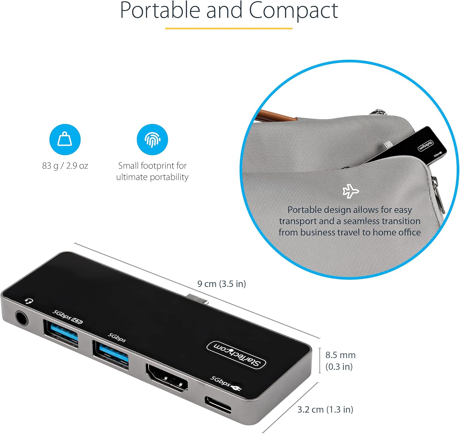 USB C Multiport Adapter - USB-C to 4K 60Hz HDMI 2.0, 100W Power Delivery Pass-Through Charging, 3-Port USB 3.0 Hub