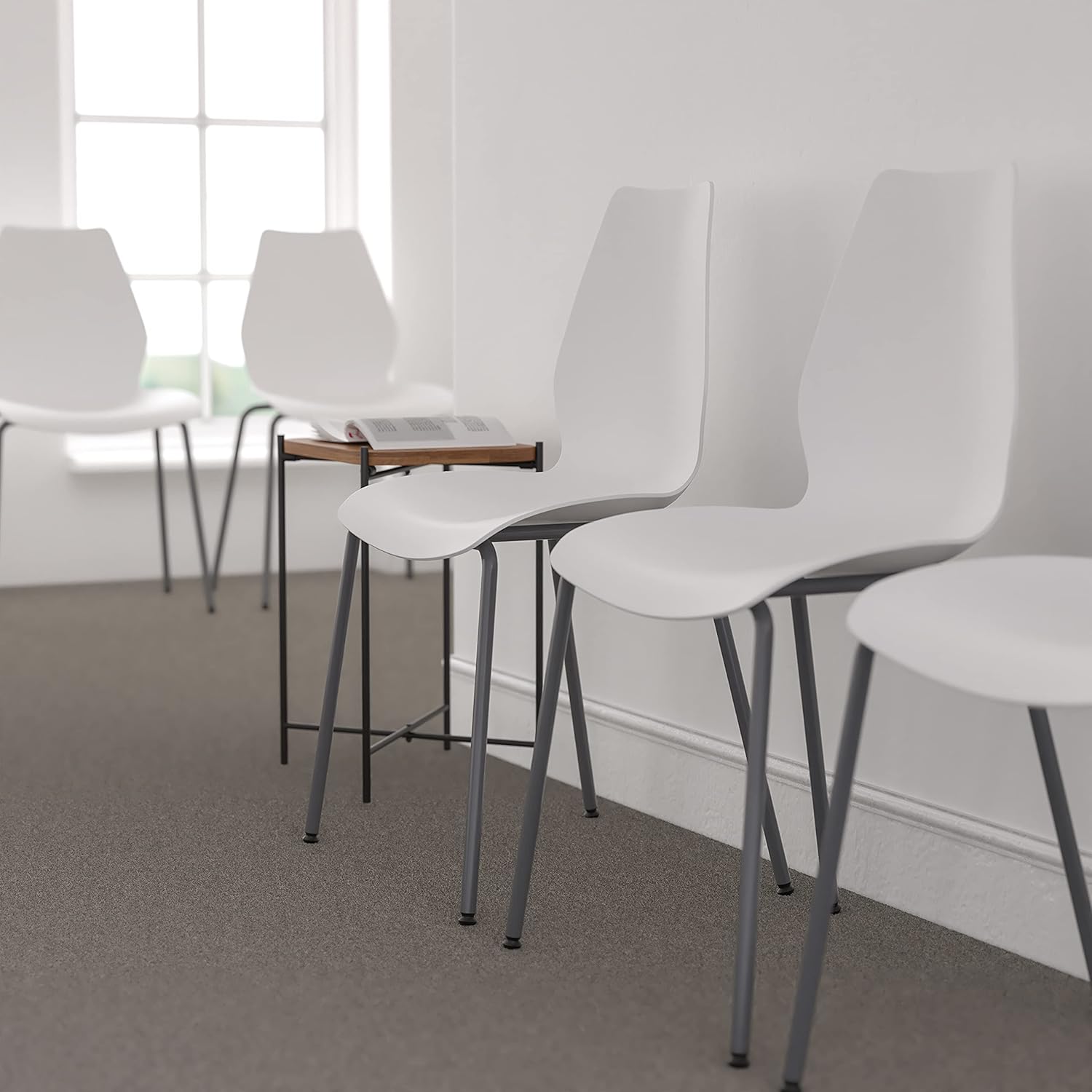 Flash Furniture HERCULES Series 770 lb Capacity Stack Chair with Lumbar Support and Silver Frame
