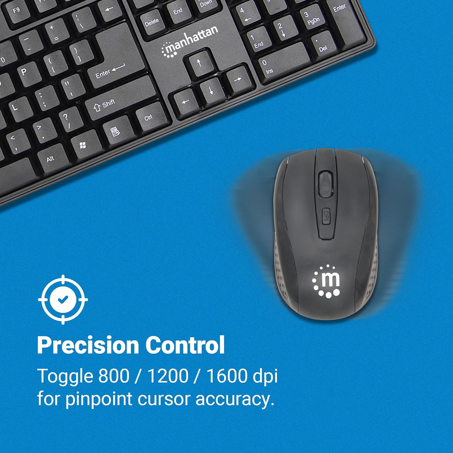 Manhattan Wireless Keyboard and Mouse Combo - Full-Size USB Wireless Keyboard Mouse Set with 2.4GHz Dongle for PC Computer