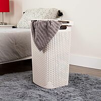 Mind Reader 60L Slim Laundry Hamper with Lid, Wicker-Style Plastic