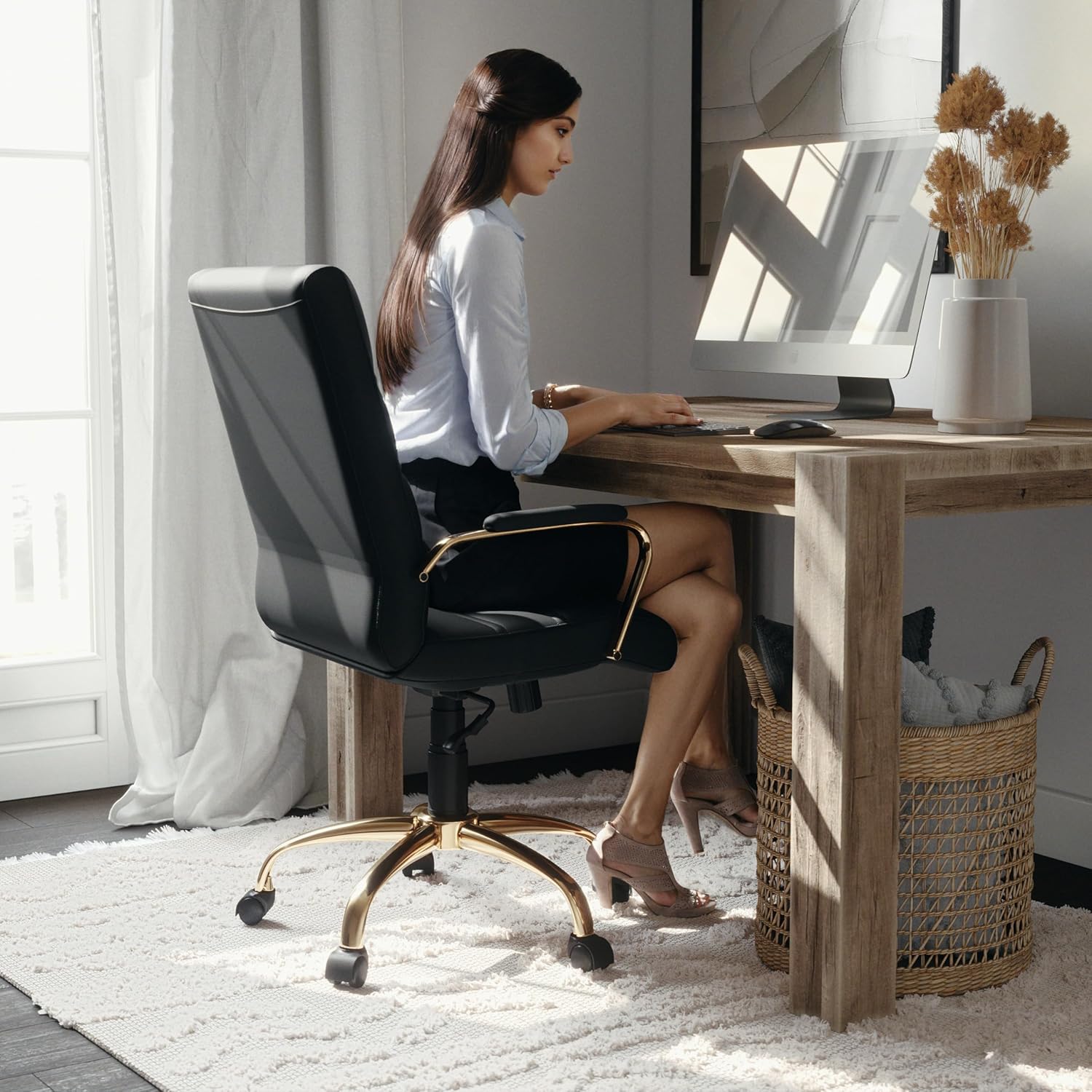Flash Furniture Whitney Mid-Back Swivel LeatherSoft Desk Chair with Padded Seat and Armrests
